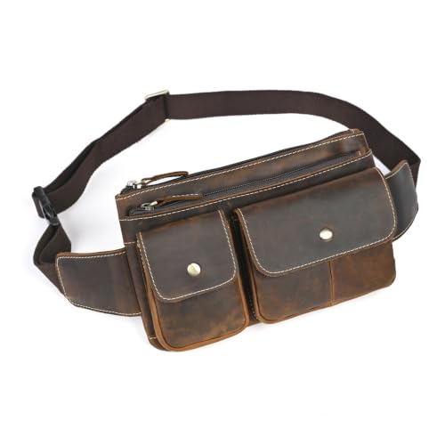 Water Resistant Canvas + Leather Hiking Riding Travel Fanny Waist Pack Small Phone Pouch For Men Women FB811-29 (9802-Brown 2) - color: 9802-Brown 2