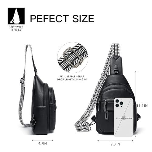 Leresas 7L Sling Bag for Women Crossbody Bag Sling Purse Fanny Packs Vegan Leather Chest Bag Trendy Handbag Travel Anti Theft - color: Black