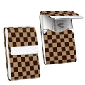 2Pack Leather Stainless Steel Business Card Holder, Metal Slim Business Card Case for Women or Men, Pocket Business Card Carrier with Prints, Magnetic Closure, RFID Blocking - color: Plaid-Brown