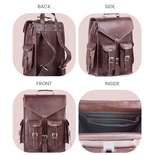 Convertible Leather Laptop Backpack for Men – 17 Inch Business Travel Bag, 2-in-1 Messenger & Backpack, Full Grain Leather Work Bag, Carry On Professional Office Bag (12" x 16")