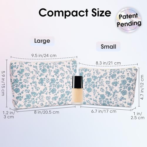 Wandering Nature Makeup Bag Small Cosmetic Bag for Purse 2 Pack Small Make Up Pouch Cute Travel Pouch with Zipper for Women, Blue Flower - color: Blue Flower