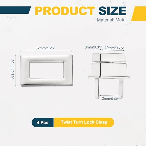 M METERXITY 4Pcs Purse Twist Lock (1.26 x 0.79 Inches, Silver)- Rectangular Purse Closure Twist Turn Lock Clasp Metal Clip Hardware Apply to DIY Handbag/Purse/Wallet/Leather Craft - color: Silver, size: 1.26 x 0.79"