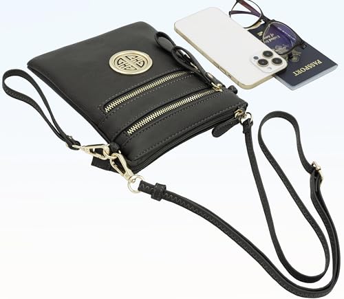 Solene Small Multi Zipper Pockets Crossbody Bag with Detachable Wristlet - color: Charcoal Grey