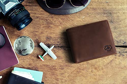 Stealth Mode Leather Bifold Wallet for Men With ID Window and RFID Blocking - color: Brown