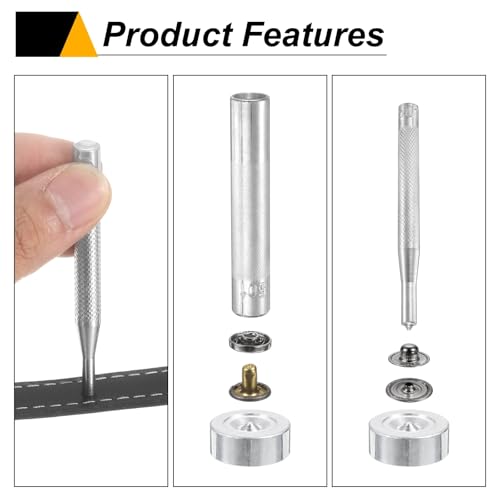 HARFINGTON 24Set Leather Snaps Fasteners Kit 10mm Dia Brass Press-Stud Cap Button 2.76" Length Metal Snap Buttons with 4 Install Tools for Coat Bag Leather Marine Boat Canvas, Matte Black - color: Matte Black