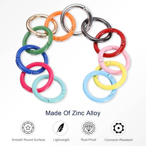 HARFINGTON 6pcs Metal Spring O Rings 0.7" Trigger Spring Keyrings Buckle Round Snap Clip for DIY Keychains Bag Purse Handbag, Red
