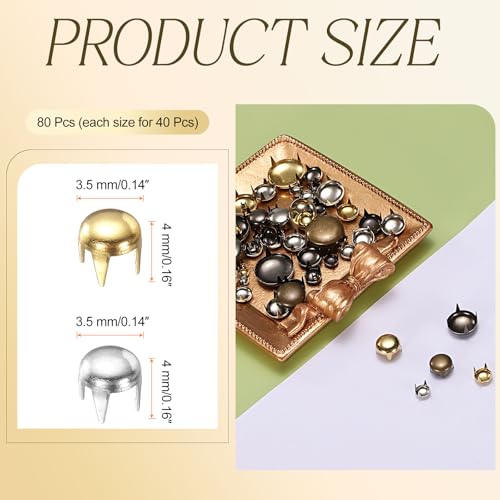 HARFINGTON 80pcs Round Dome Rivets 3.5mm Copper 4 Claw Rivet Metal Spike Studs Spots Punk Rock for Leather Craft Clothes Belt Bag Shoes Bracelet Accessories, Silver/Gold - color: Silver/Gold, size: 3.5mm