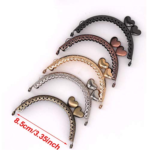 5 Pieces Metal Coin Purse Frames Classic Semicircular Antique Lace Embossed Heart Shape Head Kiss Clasp Lock for DIY Craft Making Clutch Bag Handle Handbag Wallet Sewing Hardware Accessories