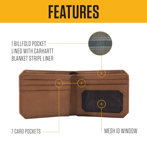 Carhartt Nylon Duck Bifold Wallet Black | Mens 700D, Wallets, RFID-Blocking with Trifold and Front Pocket Options - color: Black (Bifold)