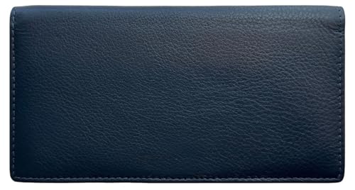 RFID Leather Checkbook Cover With Credit Card Slots and Pen Holder - color: Navy