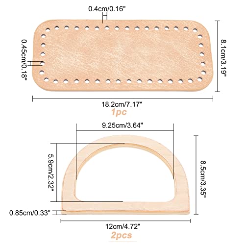PH PandaHall Crochet Bag Making Kit, 7 x 3 Inch Oval Leather Bottom Shaper Pad with 2pcs D Shape Wooden Handles for DIY Knitting Shoulder Bags Craft Making