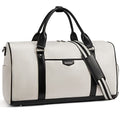 BOSTANTEN Weekender Bags for Women Leather Duffle Large Travel Bag Carry On Duffel with Shoe Compartment | Laptop& Shoe Compartment, Trolley Sleeve, Fits Under-seat, Airline-Friendly Carry-on Size, Weekend Getaways, Travel, Business - color: White & Black