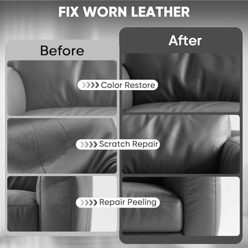 Leather Recoloring Balm - Scratch Repair & Color Restore Kit for Faded Leather, Leather Couch & Car Seats - 10OZ Leather Restorer Balm for Furniture, Auto Interior, Vinyl, Accessories (Dark Gray) - color: Dark Gray, size: 10 OZ