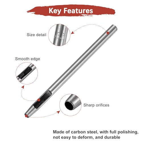 3.5MM Leather Hole Punch Tool [4PCS] - Metal Round Belt Hole Puncher Use for Leather Working & Belts & Watch Band & Paper & Plastic - [Silver Tone] Round Hollow Tools - size: 3.5mm