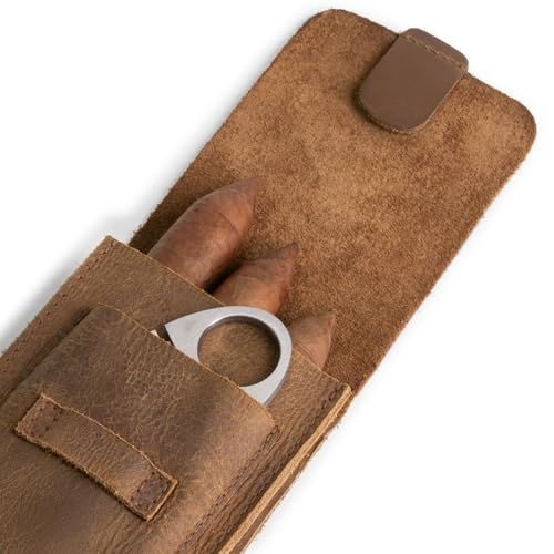 Hide & Drink Triple Cigar Holder with Cutter Slot, Handmade Full Grain Leather Cigar Cases for Men, Travel Leather Cigar Case, Portable Cigar Accessories (Single Malt Mahogany) - color: Single Malt Mahogany