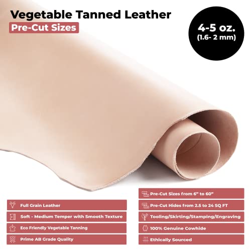 ELW Full Grain Cowhide Leather 4-5 oz [1.6-2mm] Thickness in Pre-Cut Size: 2PC 6"x12", AB Grade Hide Vegetable Tanned Leather Using for Tooling, Carving, Molding, Dyeing Material for Craft, Hobby - size: 2PC 6"x12"