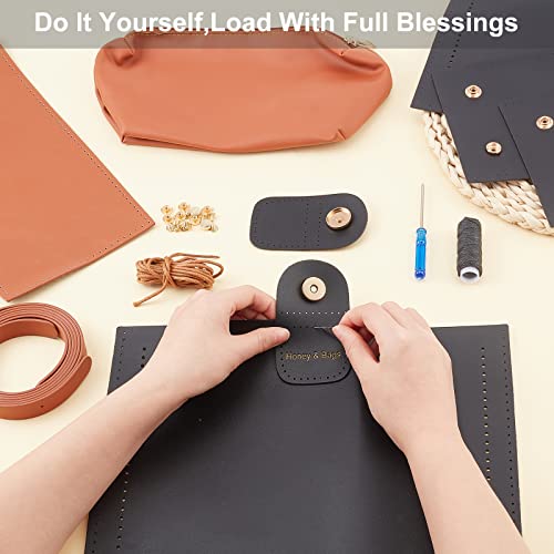 PH PandaHall DIY Tote Leather Bag Kit Black Brown Large Tote Bag Easy Handcraft Shouler Bags with Insert Organizer Bags Straps Screws Buckles and Kintting Tool Screwdriver for Women Purses Gifts