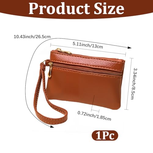 PU Leather Wristlet Coin Pouch Holder Slim Wrist Strap Change Purse Double Layer Keychain Wallet with Zipper Portable Leather Cash Organizer Case for Men Women Travel Credit Card(Brown) - color: Brown