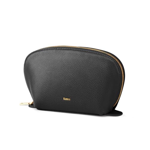 Kattee Leather Makeup Bag for Women, Medium, Black - color: Black, size: 1-Pack, Medium