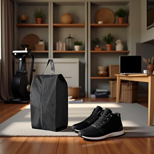 Travel Shoe Bags, Set of 12, Large Oxford Fabric Storage Bags with Zipper and Handle, Water-Resistant Pouches (Black) - style: Black
