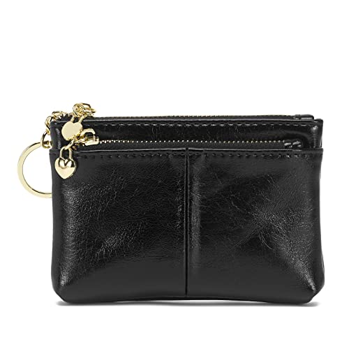 Women PU Leather Zip Mini Coin Purse With Key Ring Triple Zipper Card Holder Wallet(Black) - color: Black