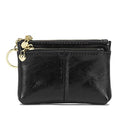 Women PU Leather Zip Mini Coin Purse With Key Ring Triple Zipper Card Holder Wallet(Black) - color: Black
