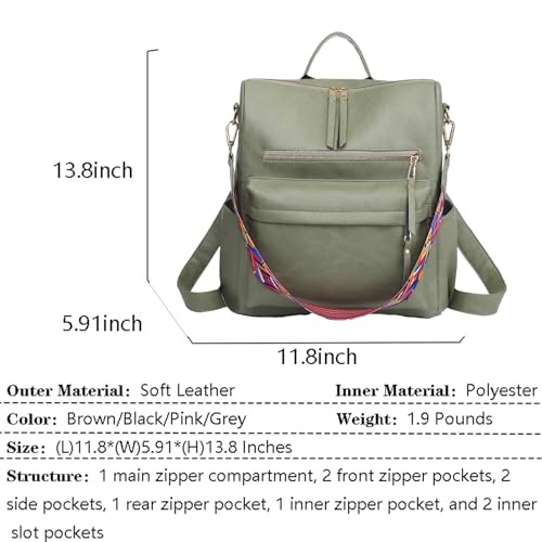 Women's Fashion Backpack Purse for Women Leather Multipurpose Design Ladies Shoulder Bag Travel bag Satchel Handbags - color: Grass Green