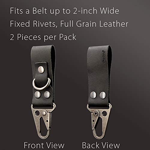 diodrio EDC Leather Strap Keychain Holder, Heavy Duty Belt Clip Key Ring Fob Holder. 2 per Pack. - color: Black