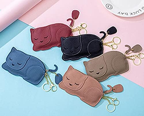 Crab Coin Purse Keychain Bag - Cat Change Pouch Small Cute Wallet Charms - color: C-grey