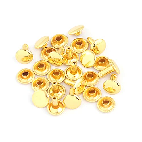 Gold Tubular Double Cap Rivets - 9mm Rainbow Metal Button Round Rapid Rivet,Rivet Studs for Purse Bags Handbags Shoes Belts Leather Craft Repair (100 PCS) - color: Gold 100 PCS