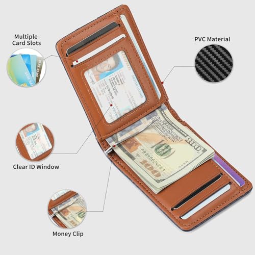 FALAN MULE Mens Wallet RFID Blocking Slim Bifold Wallets with Money Clip Leather Minimalist Thin Card Holder - color: Bc-Black