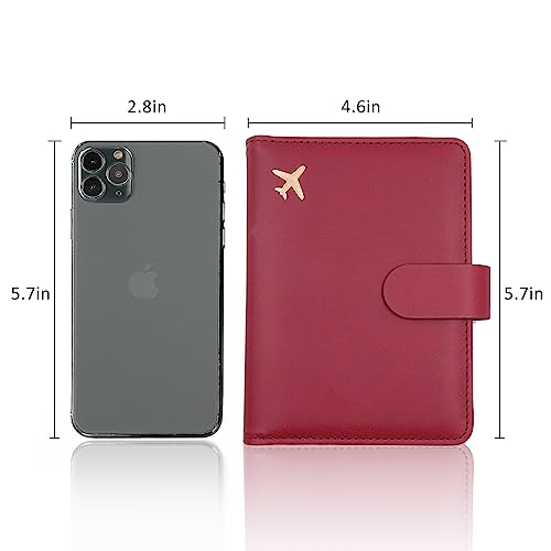 Melsbrinna Premium Leather Passport Holder Covers Case, Waterproof Rfid Blocking Travel Wallet Passport Holder with Pen Holder, Cute Passport Book for Women/Men - color: AT-Wine red