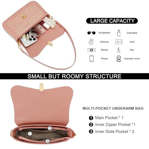 KKXIU Small Shoulder Bag for Women Cute Hobo Handbags Mini Clutch Purses | Classic Trendy Retro Underarm Crossbody Bag with Detachable Straps, Zipper Closure - color: S-pink