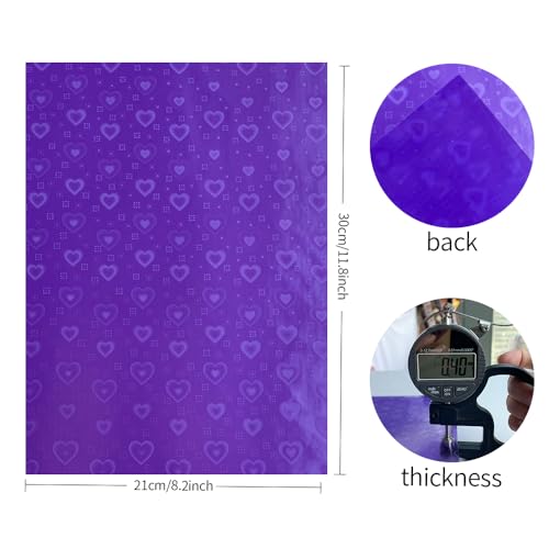 6 Pcs/Set 8.3"x11.8" Candy Color Jelly Vinyl Sheets, Fluorescent Neon Heart Pattern Clear PVC Faux Leather for Hair Bows Pouches Making, Iridescent Pattern - color: Iridescent