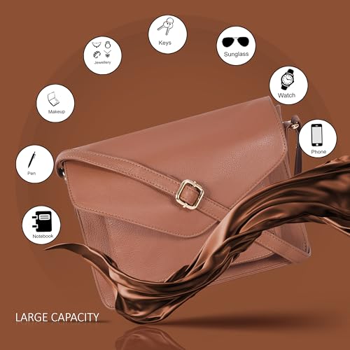 Ozora Genuine Leather Crossbody Purse for Women, Shoulder Bag - color: Tan Ndm