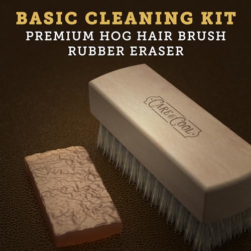 Care & Cool Suede & Nubuck Cleaning Kit, Hog Hair Brush & Eraser, 2-Piece | Lift Dirt, Erase Marks & Revive Nap with Dry Care; 100% Hog Hair Brush & Rubber Eraser; For Shoes, Boots, Bags & Jackets
