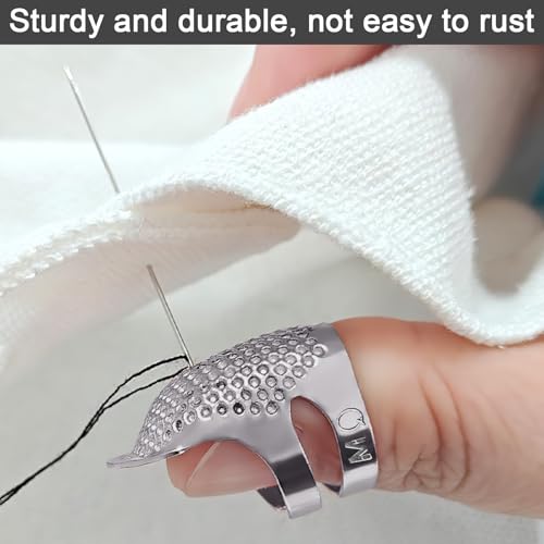 1 Pcs Adjustable Metal Sewing Thimble Finger Protector Open Top Ring Thimble Fingertip Shield for Quilting Embroidery Hand Sewing Tool(Silver, M) - color: Silver|M