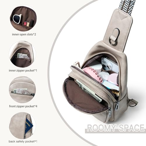Leresas 7L Sling Bag for Women Crossbody Bag Sling Purse Fanny Packs Vegan Leather Chest Bag Trendy Handbag Travel Anti Theft - color: Light Grey