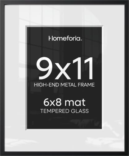 Homeforia 9x11 Black Picture Frame, High-End Metal, 6x8 Mat, Glass | High End Aluminum, Tempered Glass, Acid-Free 6x8 Removable Mat, 9x11 in Edge-to-Edge Display 11x9, Wall Kit, Set Of 1 - color: Carbon Black, size: 9x11