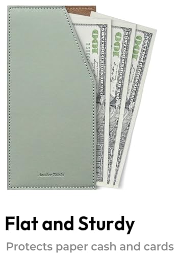 PU Leather Card & Cash Envelope for Travel and Budgeting Mint Grey | Reusable Money Holder, Stylish Leather Money Envelope - color: Mint Grey