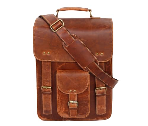 jaald Genuine Leather Messenger Bag Vintage Laptop Crossbody Bag Satchel Man Purse Shoulder Bag for man woman office bag - style: 15 Inches Brown
