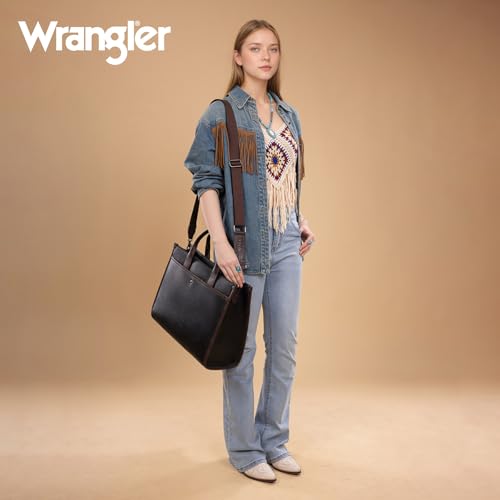 Wrangler Laptop Bag for Women 15.6 Inch Vintage Work Tote Bag for Business Briefcase Handbag with Adjustable Shoulder Strap - color: Black