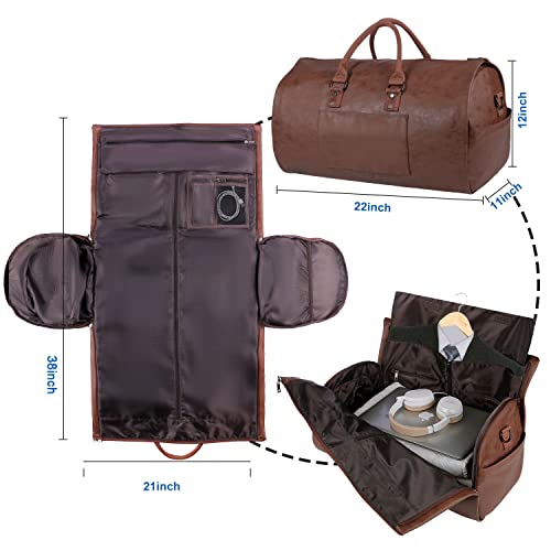 seyfocnia Convertible Travel Garment Bag,Carry on Garment Duffel Bag for Men Women - 2 in 1 Hanging Suitcase Suit Business Travel Bag - color: Brown