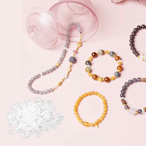 200PCS 2mmx6mm Transparent Silicone O Rings, Stopper Spacer Beads for Jewelry Making, Anti-Slip Locating Rings for DIY Bracelet Necklace Craft Accessories - color: Transparent