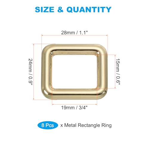 PATIKIL Flat Metal Rectangle Rings Square Loop Webbing Belt Buckle for Strap Keeper Leathercraft Bag Belt DIY Purse Making - color: Light Golden, size: 3/4" / 19m