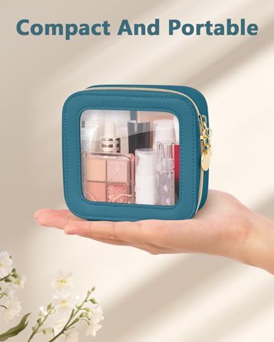 Soimeat Mini Makeup Bag, Small Makeup Bag for Purse, Waterproof Clear Makeup bag, Leather Cosmetic Bag, Square Make Up Bag Pouch, Toiletry Bag for Travel, Car and Women, Blue - color: Blue, size: Mini