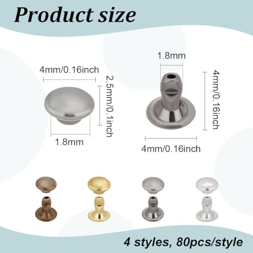 FINGERINSPIRE 320Sets 4mm Tubular Round Cap Leather Rivets Double Cap Rivets Metal Rapid Rivet for Studs Leather Craft Key Fob Clothing Pets Collar Boots (Antique Bronze Golden Gunmetal Platinum) - color: Tubular Round Cap