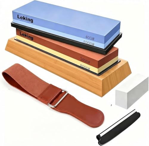 Knife Sharpening Stone Set, 400/1000 and 3000/8000 Grit Whetstone Kit - color: Multicolor