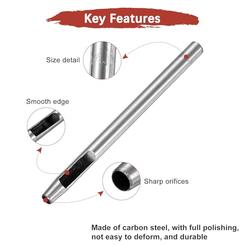 4.5MM Leather Hole Punch Tool [4PCS] - Metal Round Belt Hole Puncher Use for Leather Working & Belts & Watch Band & Paper & Plastic - [Silver Tone] Round Hollow Tools - size: 4.5mm