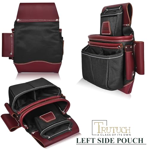 Nylon and Leather Tool Belt | Framing Tool Bags | Leather Tool Belts | Nylon Tool Pouch | Carpenter Tool Belt | Construction | Framers | Electrician - color: Black